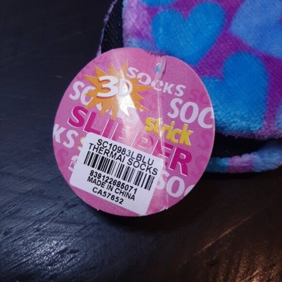 NEW Thermal Heart Print Cozy Winter Slipper Socks Knit Fleece Slip Resistant - Picture 5 of 6